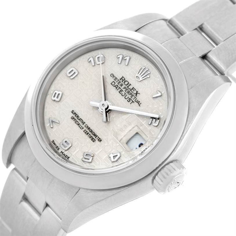 The image displays a close-up view of the face and part of the bracelet of a Rolex Date 79160 Women's Stainless Steel Beige Dial 79160 Women's Stainless Steel Beige Dialjust watch.