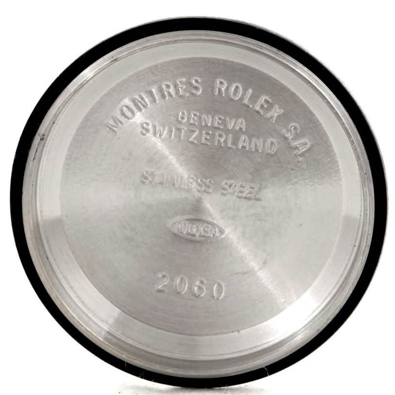 This image shows the stainless steel back case of a Rolex Date 79160 Women's Stainless Steel White Dial 79160 Women's Stainless Steel White Dial model watch.