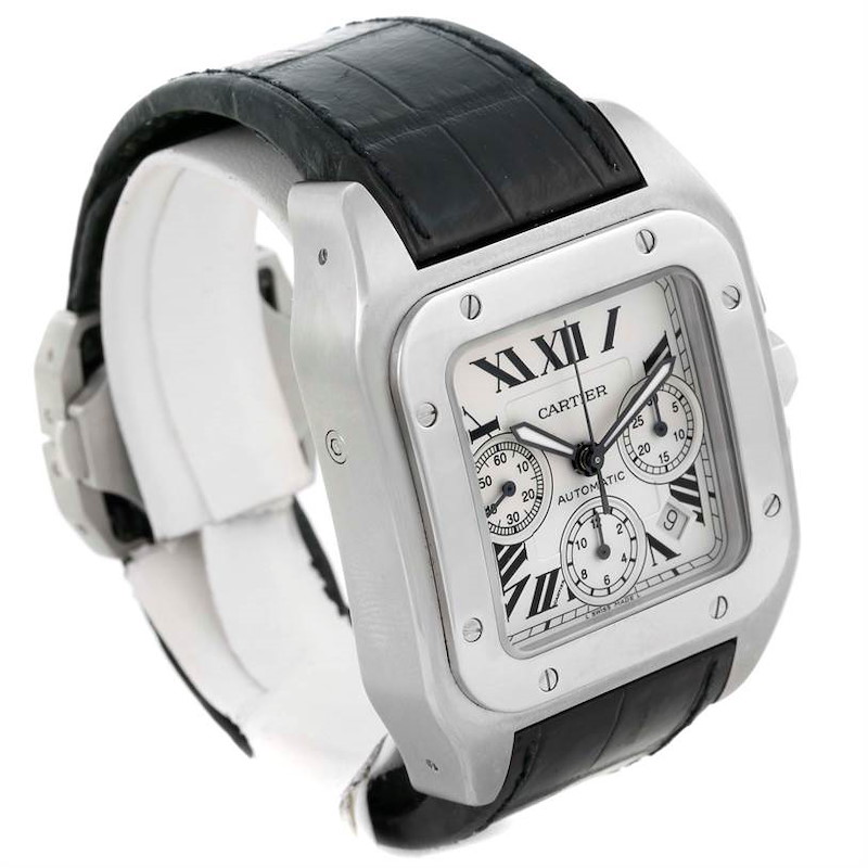Cartier Santos 100 X-Large Silver Dial Chronograph Watch W20090X8 SwissWatchExpo