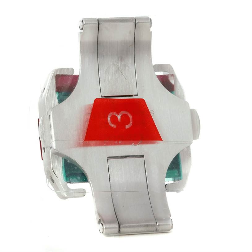 This image shows a close-up of the clasp mechanism for the Cartier Santos W20073X8 Men's Stainless Steel Silver Dial W20073X8 Men's Stainless Steel Silver Dial watch.