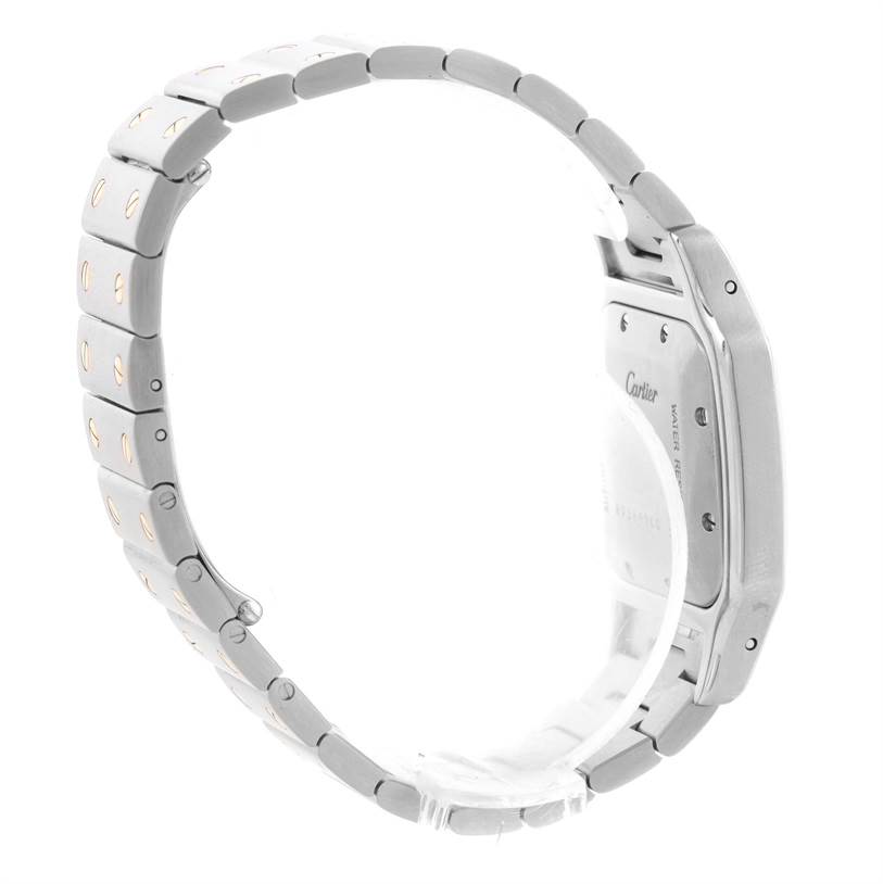 The image shows a rear side angle of the Cartier Santos W20058C4 Men's Stainless Steel Silver Dial W20058C4 Men's Stainless Steel Silver Dial watch, highlighting the back case and bracelet.