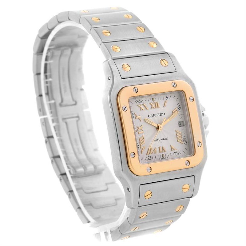 Cartier Santos Galbee Steel Yellow Gold Guilloche Dial Watch W20058C4 SwissWatchExpo