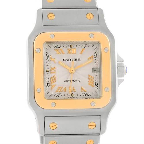 Photo of Cartier Santos Galbee Steel Yellow Gold Guilloche Dial Watch W20058C4