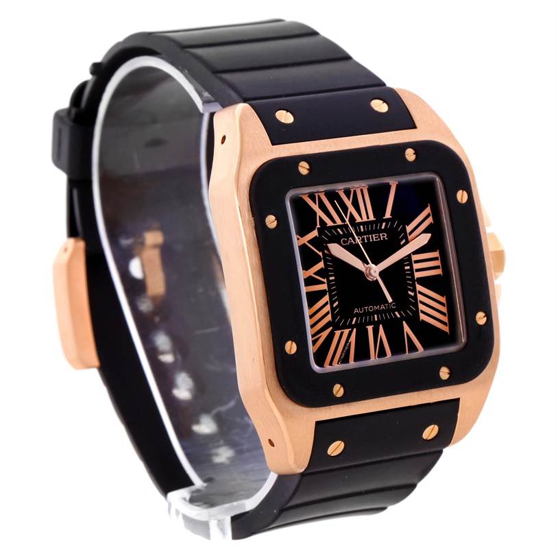 cartier santos 100 xl rose gold with rubber strap watch