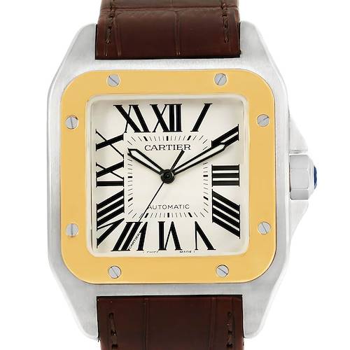 Photo of Cartier Santos 100 Steel Yellow Gold Mens Watch W20072X7 Box Papers