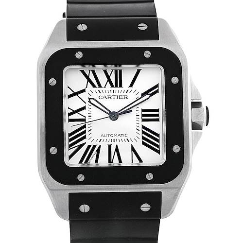 Photo of Cartier Santos 100 Stainless Steel Black Rubber Watch W20121U2