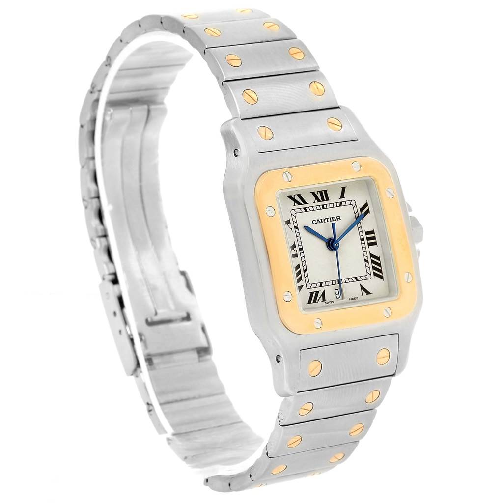 The image shows the face, bezel, and bracelet of a Cartier Santos 187901 Men
s Stainless Steel Silver Dial 187901 Men
s Stainless Steel Silver Dial watch at a three-quarter angle.