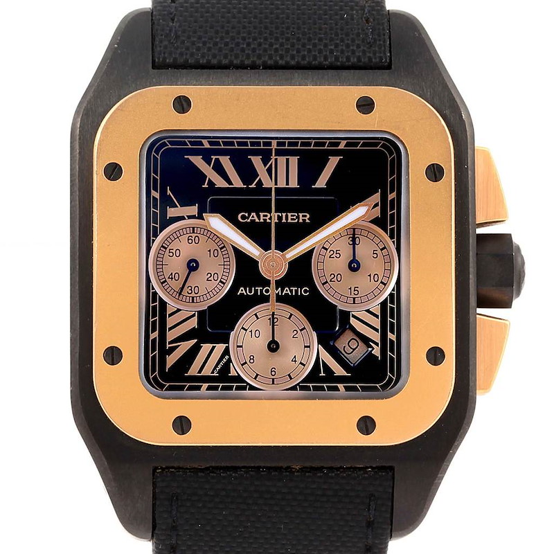 Cartier Santos 100 XL Carbon Rose Gold Chronograph Watch W2020004 SwissWatchExpo