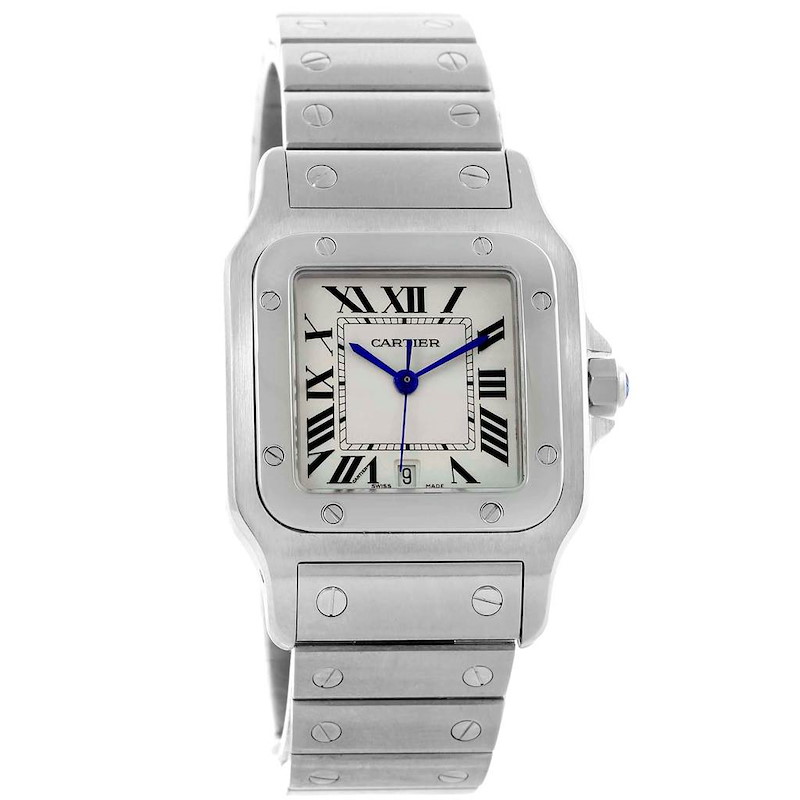 Cartier Santos Galbee Silver Roman Dial Steel Unisex Watch W20060D6 Box SwissWatchExpo