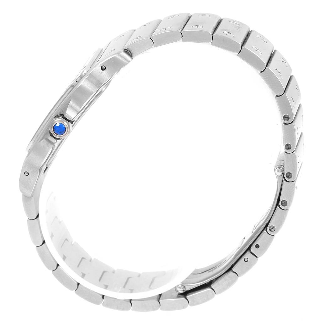 The image shows a side view of the bracelet and crown of a Cartier Santos W20060D6 Stainless Steel Silver Dial W20060D6 Stainless Steel Silver Dial watch.