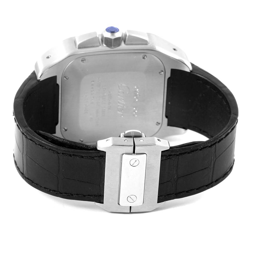 The image shows the back case and clasp of a Cartier Santos W20090X8 Men
s Stainless Steel Silver Dial W20090X8 Men
s Stainless Steel Silver Dial watch, displaying the strap and case back details.
