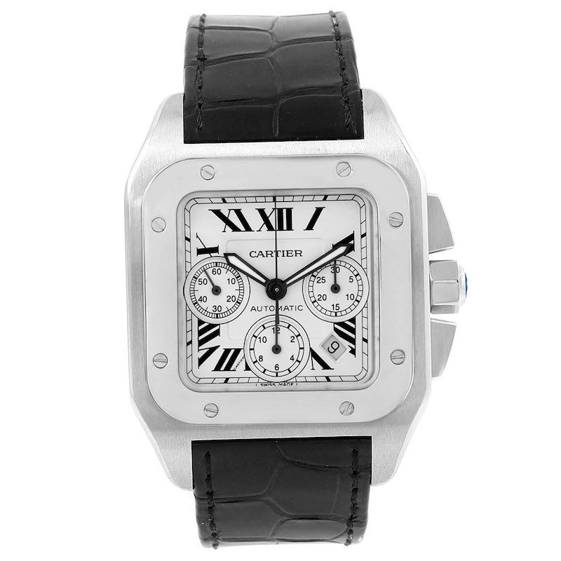 Cartier Santos 100 X-Large Silver Dial Chronograph Watch W20090X8 ...