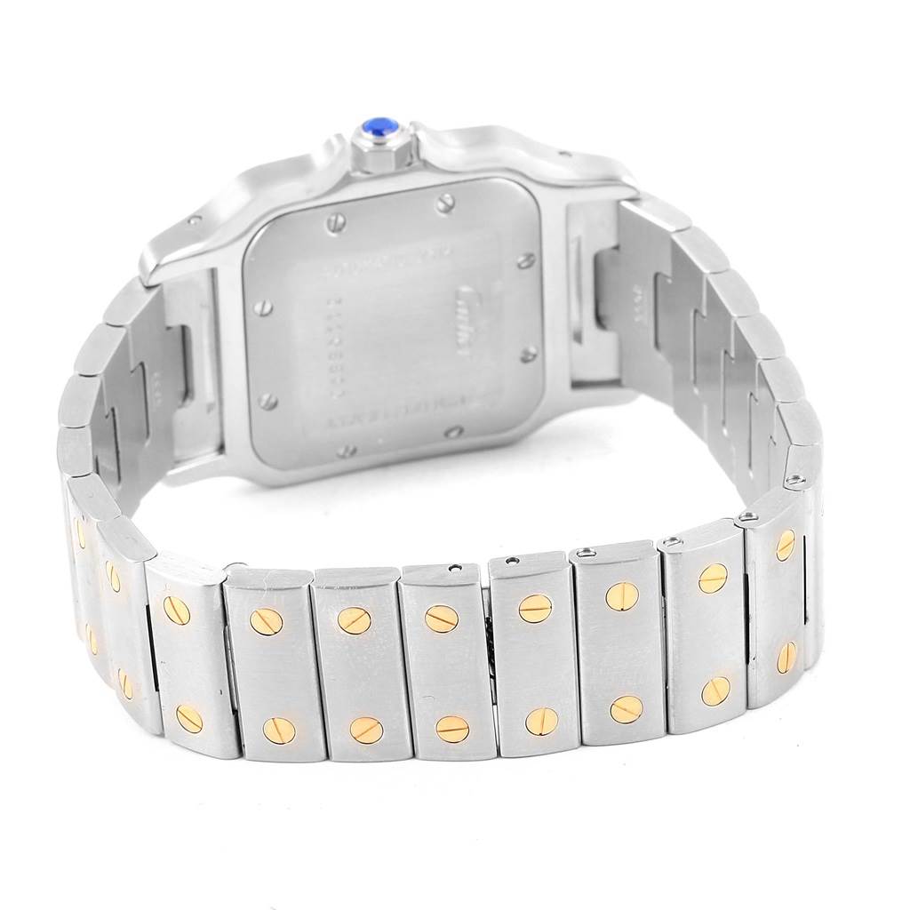 This image shows the back view and metal bracelet of a Cartier Santos W20058C4 Stainless Steel Silver Dial W20058C4 Stainless Steel Silver Dial watch.