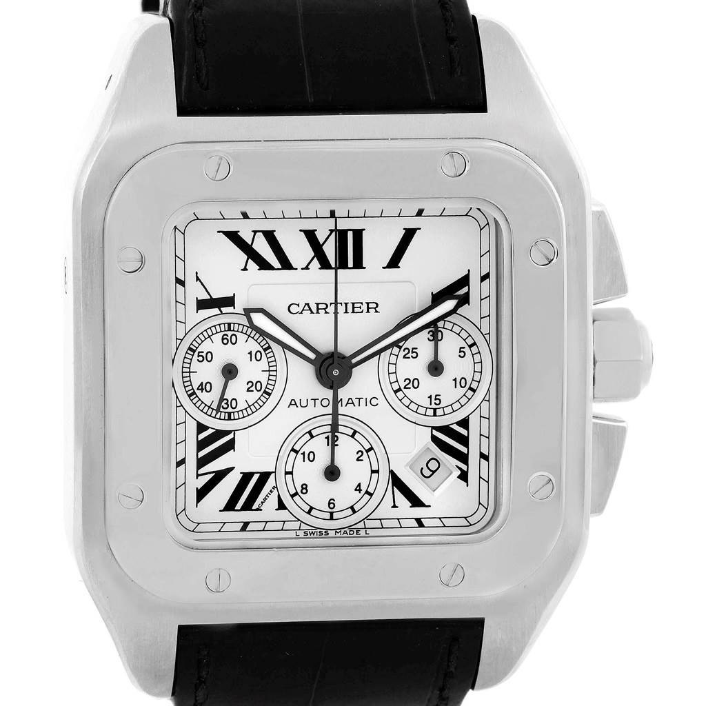 Cartier Santos 100 X-Large Silver Dial Chronograph Watch W20090X8 ...