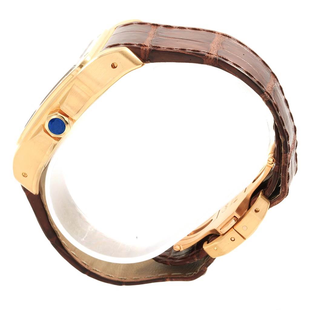 Cartier Santos 100 18K Yellow Gold Brown Strap Mens Watch W20071Y1 ...