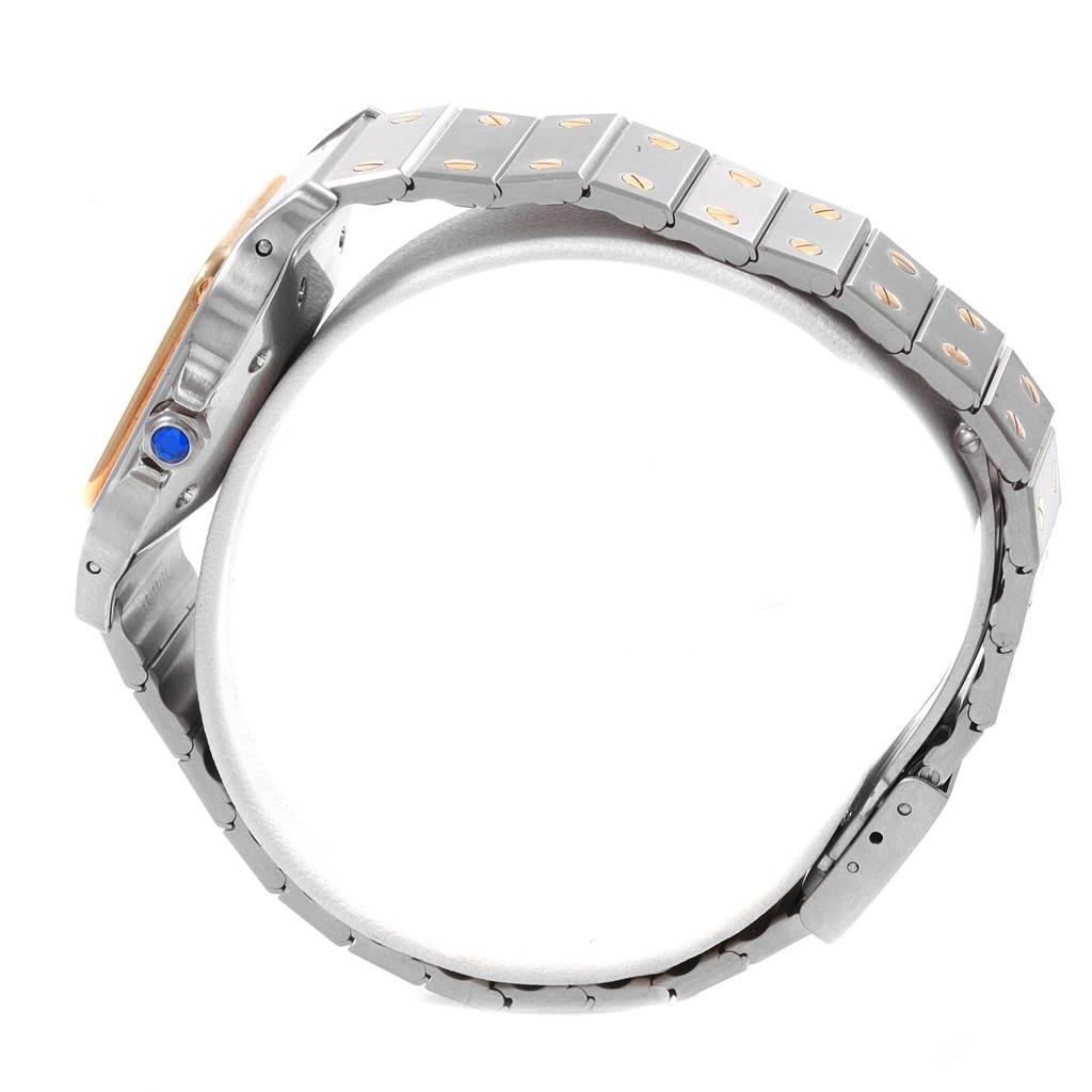 The image shows a side view of the Cartier Santos 1172961 Men
s Stainless Steel White Dial 1172961 Men
s Stainless Steel White Dial watch with a visible bracelet and crown.