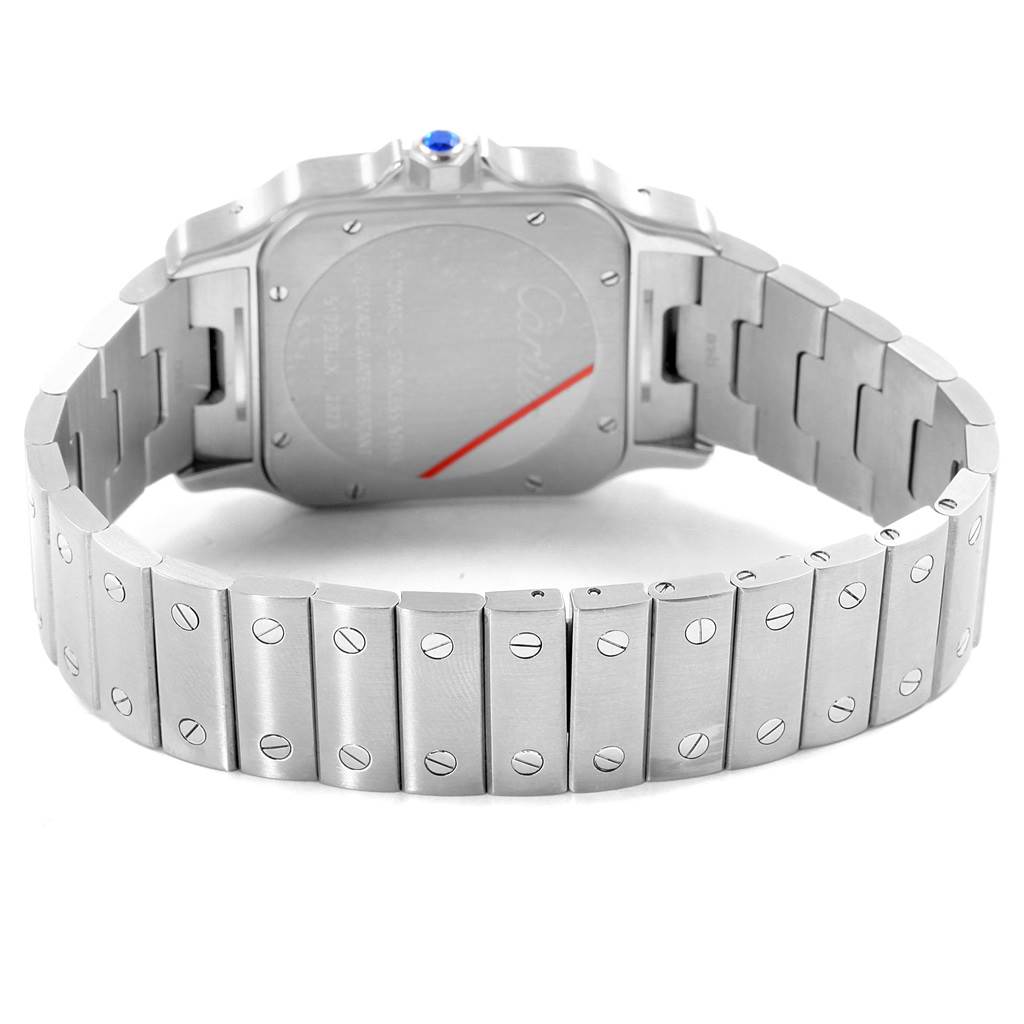 The image shows the backside and bracelet of a Cartier Santos W20098D6 Men
s Stainless Steel Silver Dial W20098D6 Men
s Stainless Steel Silver Dial watch.