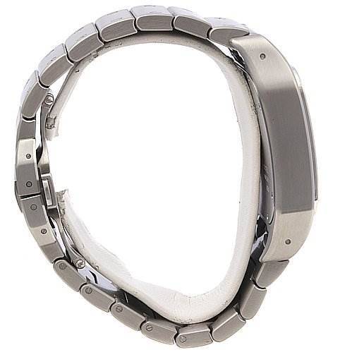 This image shows the side view of the Cartier Santos 2656 Men's Stainless Steel Silver Dial 2656 Men's Stainless Steel Silver Dial watch focusing on the case, bezel, and bracelet links.