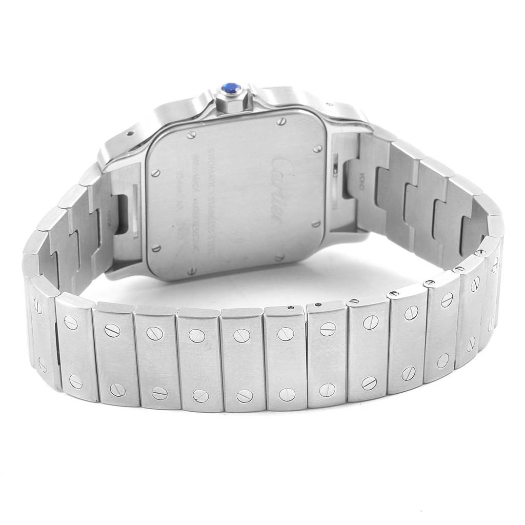 This image displays the back and bracelet of a Cartier Santos W20098D6 Men
s Stainless Steel Silver Dial W20098D6 Men
s Stainless Steel Silver Dial watch at a rear angle.