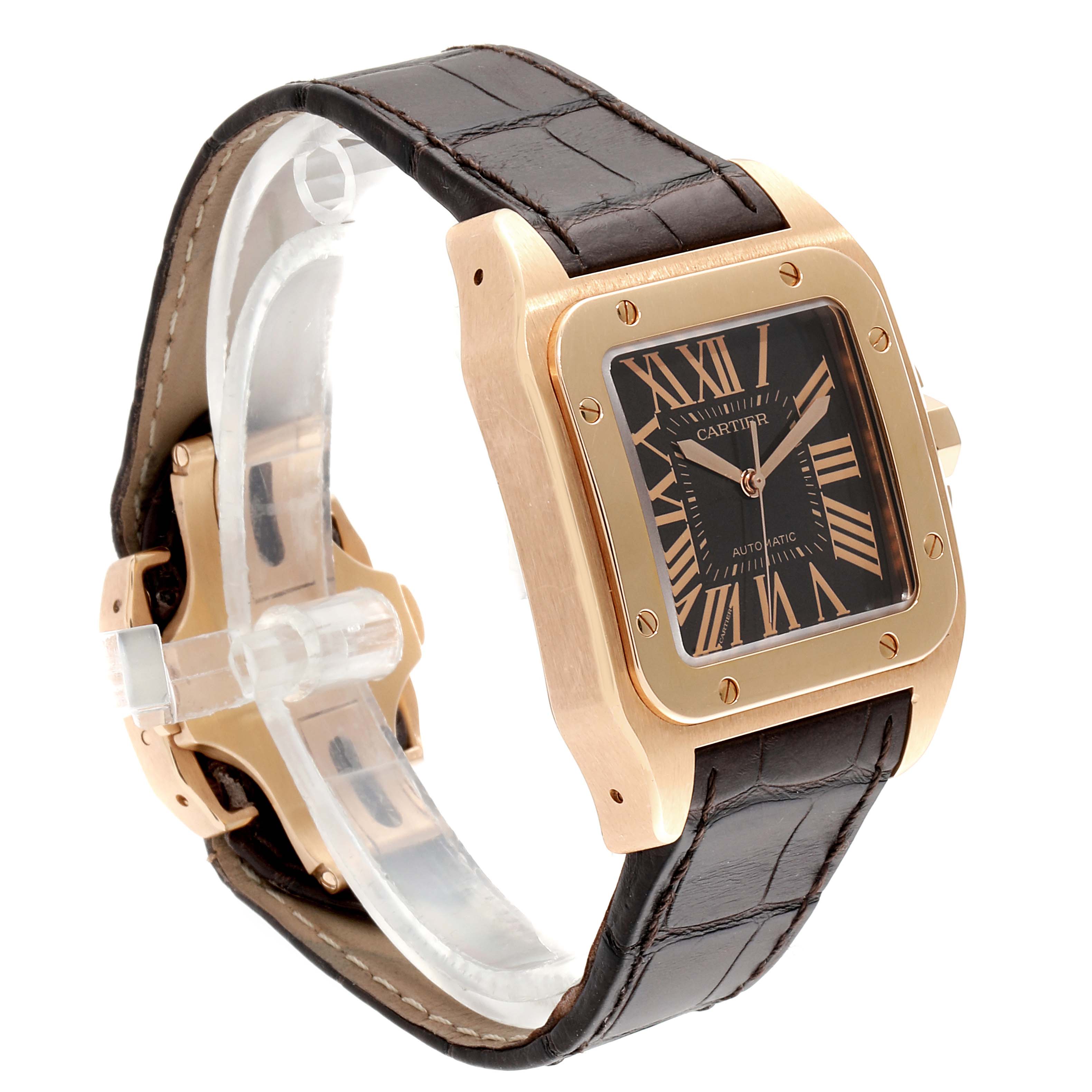 Cartier Santos 100 XL Rose Gold Brown Dial Mens Watch W20127Y1 ...