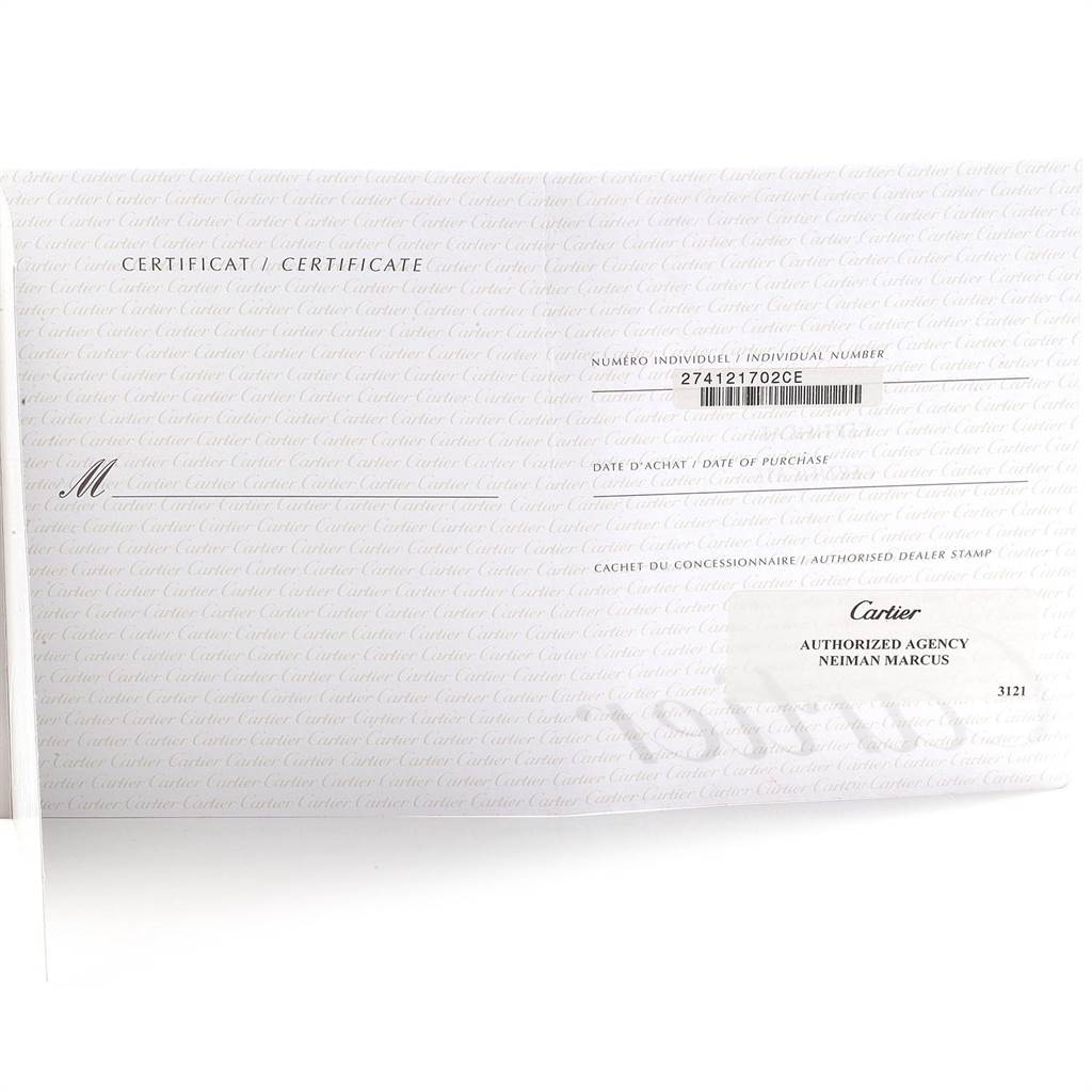 This image shows the certificate of authenticity for the Santos model by Cartier.