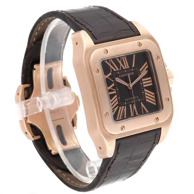 Cartier Santos 100 XL Rose Gold Chocolate Dial Mens Watch W20127Y1