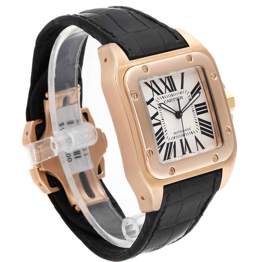 Cartier Santos 100 XL Rose Gold Silver Dial Mens Watch W20095Y1 ...