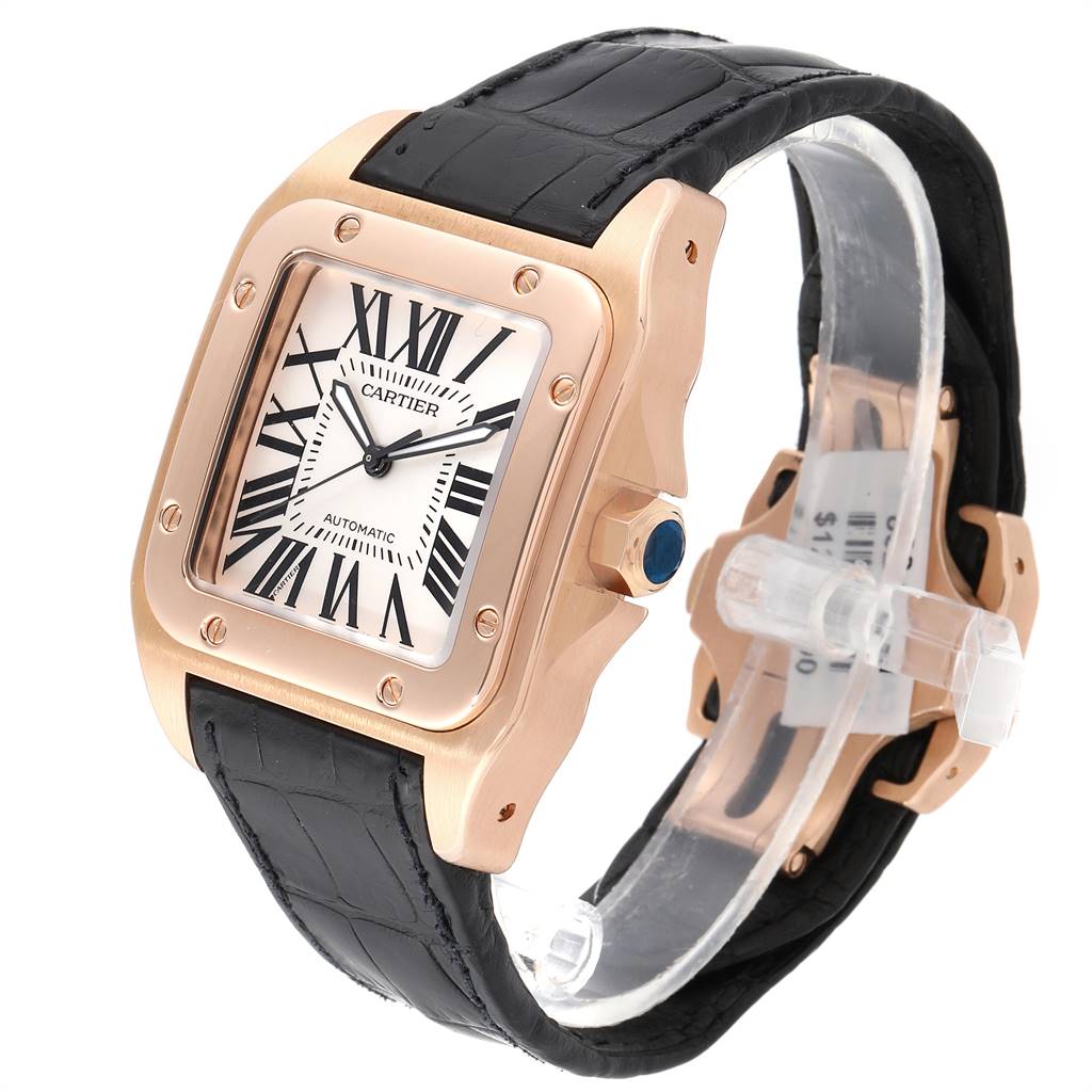 Cartier Santos 100 XL Rose Gold Silver Dial Mens Watch W20095Y1 ...