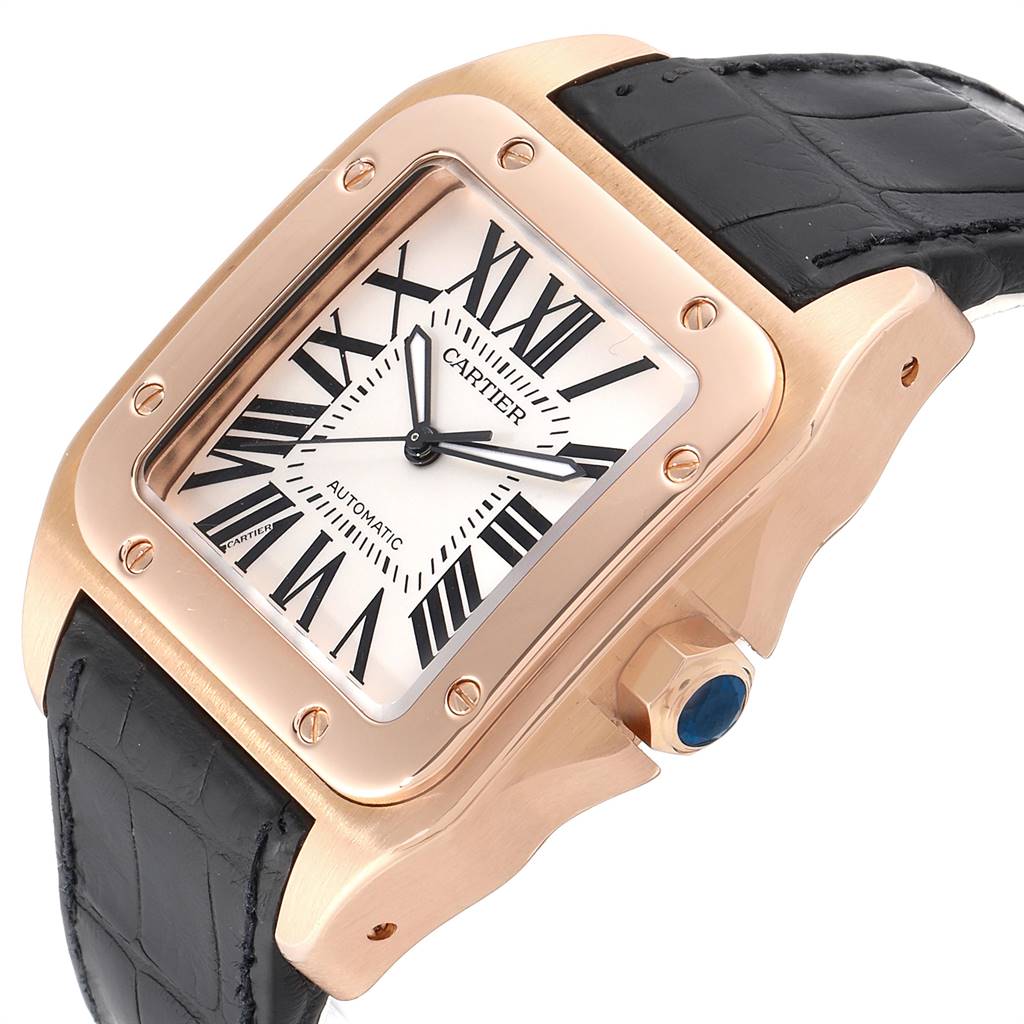 Cartier Santos 100 XL Rose Gold Silver Dial Mens Watch W20095Y1 ...