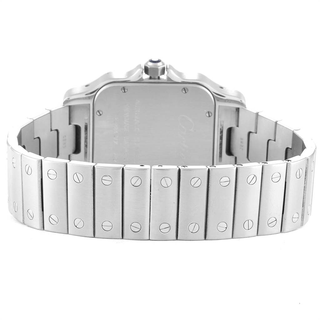 The image shows the back and bracelet of a Cartier Santos W20098D6 Men
s Stainless Steel Silver Dial W20098D6 Men
s Stainless Steel Silver Dial watch.