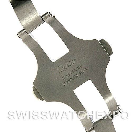The image shows the stainless steel clasp for a Cartier Santos W20090X8 Men
s Stainless Steel Silver Dial W20090X8 Men
s Stainless Steel Silver Dial model watch, viewed from the underside.