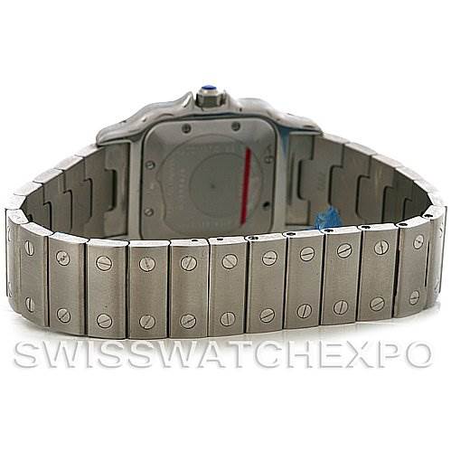 The image shows the back case and bracelet of a Cartier Santos W20055D6 Men
s Stainless Steel Silver Dial W20055D6 Men
s Stainless Steel Silver Dial watch from a rear angle.