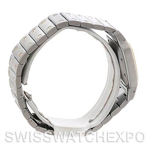 This image shows a side profile of the Cartier Santos W20058C4 Men
s Stainless Steel Silver Dial W20058C4 Men
s Stainless Steel Silver Dial watch and its metal bracelet.
