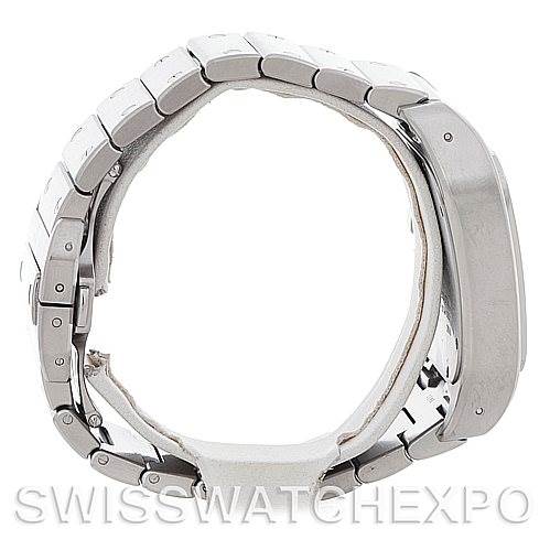 The image shows a side profile of a Cartier Santos W200737G Men
s Stainless Steel Silver Dial W200737G Men
s Stainless Steel Silver Dial watch focusing on its bracelet and case.