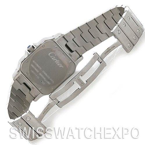 The image shows the back case and bracelet of a Cartier Santos W20098D6 Men
s Stainless Steel Silver Dial W20098D6 Men
s Stainless Steel Silver Dial watch, highlighting the clasp and links.