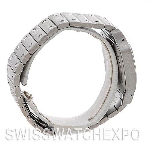 This image shows a side view of a Cartier Santos W20098D6 Men
s Stainless Steel Silver Dial W20098D6 Men
s Stainless Steel Silver Dial watch, focusing on the bracelet and case.