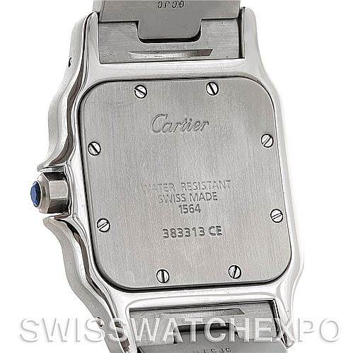 This image shows the back of the Cartier Santos W20060D6 Men
s Stainless Steel Silver Dial W20060D6 Men
s Stainless Steel Silver Dial watch, highlighting the case back and part of the bracelet.