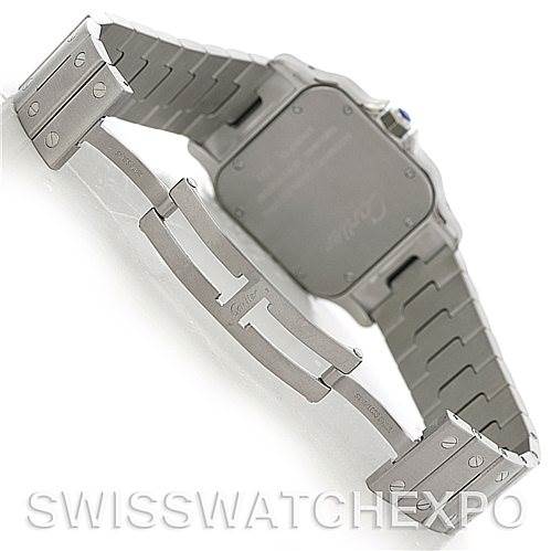 The image shows the back and clasp of a Cartier Santos W20098D6 Men
s Stainless Steel Silver Dial W20098D6 Men
s Stainless Steel Silver Dial model watch, displaying the metal bracelet and clasp detail.