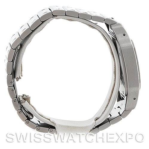 The image shows a Cartier Santos W20098D6 Men
s Stainless Steel Silver Dial W20098D6 Men
s Stainless Steel Silver Dial watch from a side profile angle, focusing on the bracelet and case.