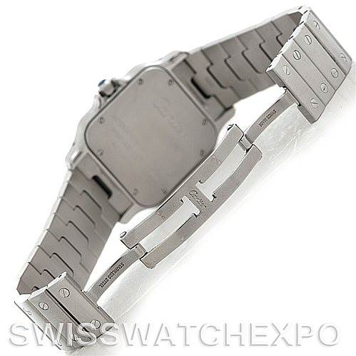 This image shows the back and clasp of a Santos model by Cartier.