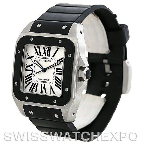 Cartier Santos 100 Steel Rubber Watch W20121U2 SwissWatchExpo