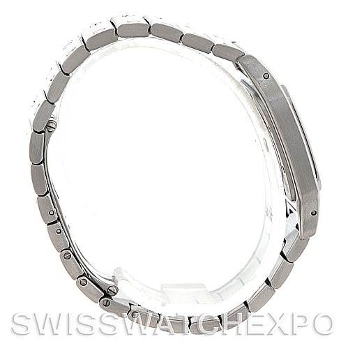 This image shows a side view of the stainless steel bracelet and case of the Cartier Santos W20060D6 Men's Stainless Steel Silver Dial W20060D6 Men's Stainless Steel Silver Dial watch.