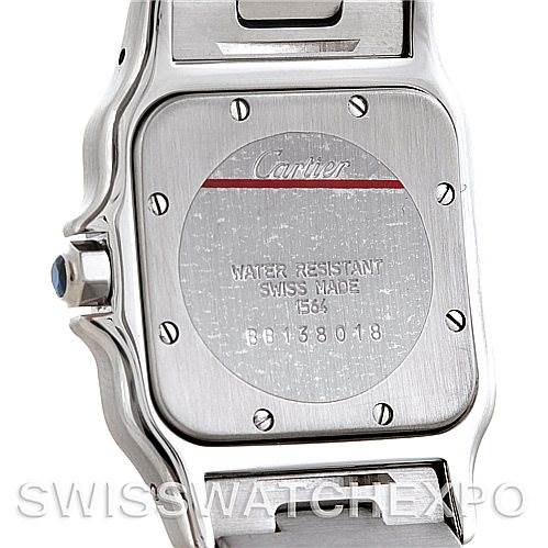 The image shows the back case of a Cartier Santos W20060D6 Men's Stainless Steel Silver Dial W20060D6 Men's Stainless Steel Silver Dial watch, highlighting the model and water resistance details.