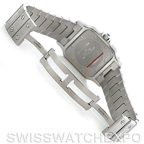 The image shows the back view of a Cartier Santos W20060D6 Men's Stainless Steel Silver Dial W20060D6 Men's Stainless Steel Silver Dial watch, focusing on the stainless steel bracelet and its clasp.