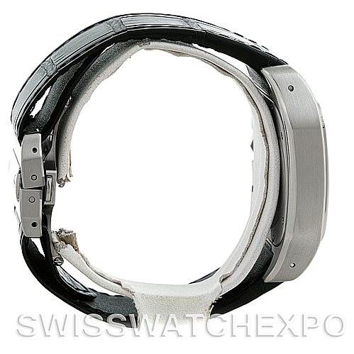 The image shows a side angle view of a Cartier Santos W20073X8 Men's Stainless Steel Silver Dial W20073X8 Men's Stainless Steel Silver Dial model watch, highlighting the buckle and case.