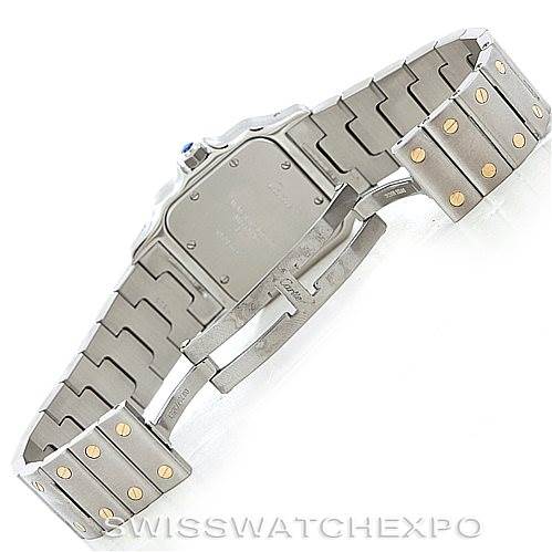 This image shows the back and the bracelet of the Cartier Santos W20011C4 Men
s Stainless Steel Silver Dial W20011C4 Men
s Stainless Steel Silver Dial watch, highlighting the clasp and the back of the case.