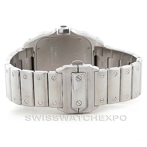 The image shows the back and clasp of the stainless steel bracelet of a Cartier Santos W200737G Men's Stainless Steel Silver Dial W200737G Men's Stainless Steel Silver Dial watch.