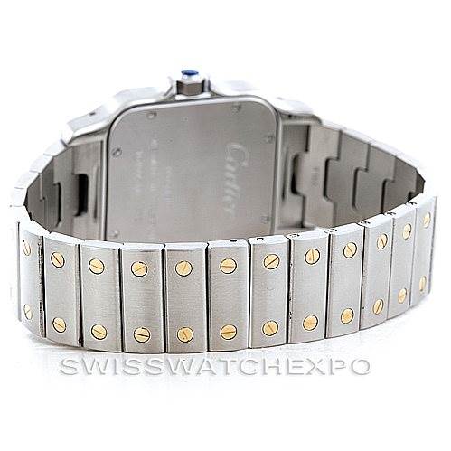 This image shows the back and bracelet of a Cartier Santos W20099C4 Men
s Stainless Steel Silver Dial W20099C4 Men
s Stainless Steel Silver Dial watch with visible screws on the band links.