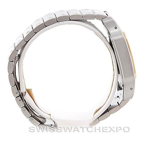 This image shows the side view of a Cartier Santos W20099C4 Men
s Stainless Steel Silver Dial W20099C4 Men
s Stainless Steel Silver Dial watch, highlighting the bracelet and case.