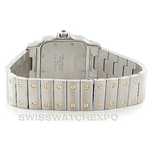 This image shows the bracelet and case back of a Cartier Santos W20011C4 Men
s Stainless Steel Silver Dial W20011C4 Men
s Stainless Steel Silver Dial watch.